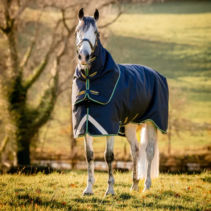 Horseware Rambo Duo Force 2.0 Turnout Rug Bundle - Navy/Teal